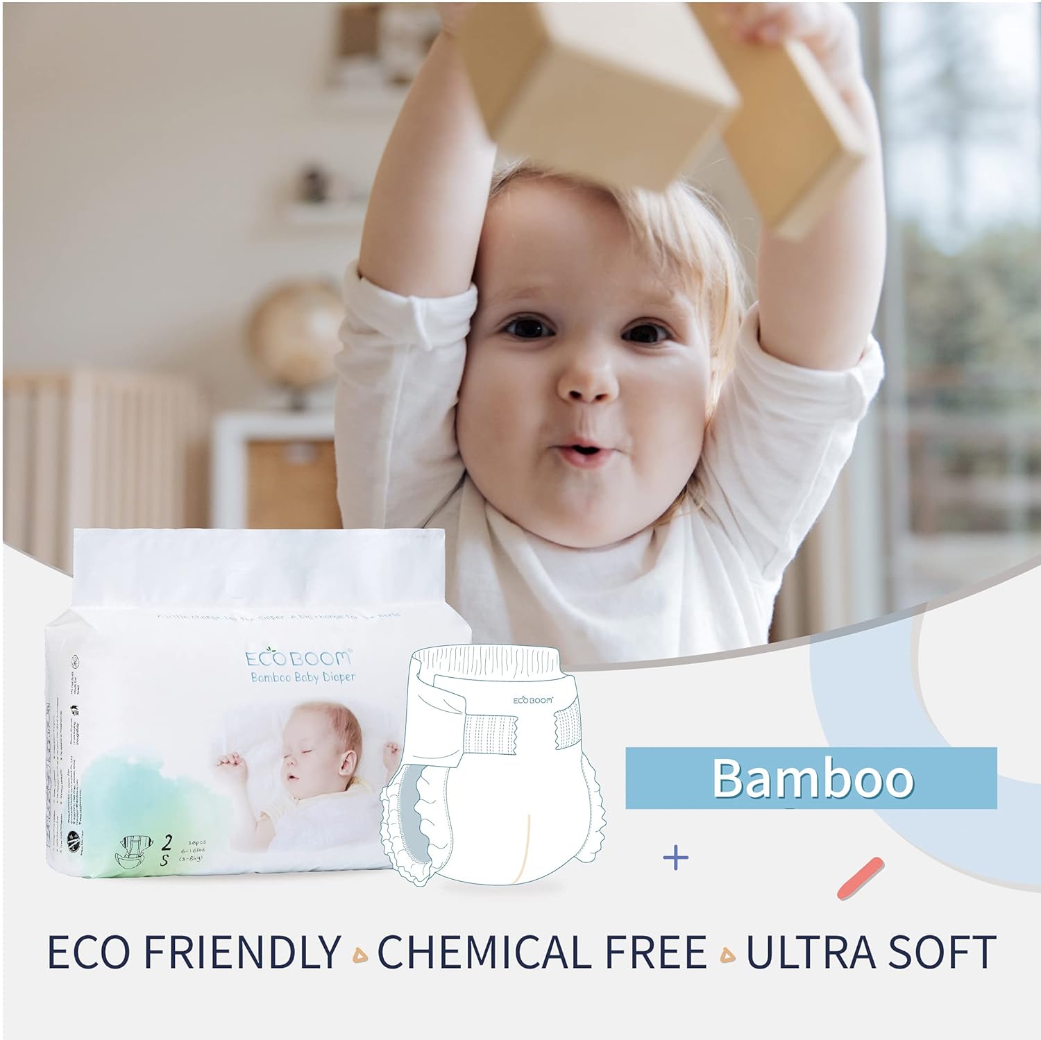 ECO BOOM Diapers, Baby Bamboo Viscose Diapers, Eco-Friendly Natural Soft Disposable Nappies for Infant, Size 3 Suitable for 13 to 22lb (Medium- 74 Count) - Image 4